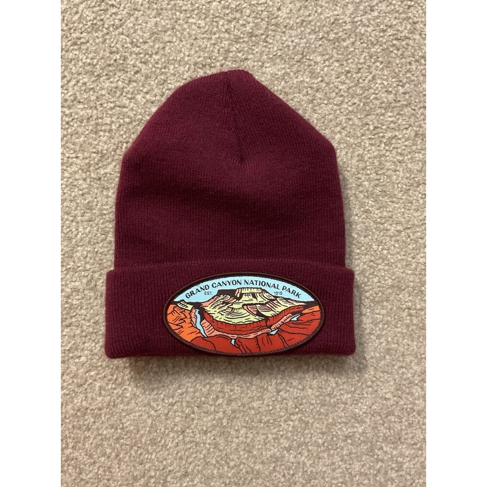 Grand Canyon National Park Beanie Hat Maroon Burgundy Oval Patch EST 1919